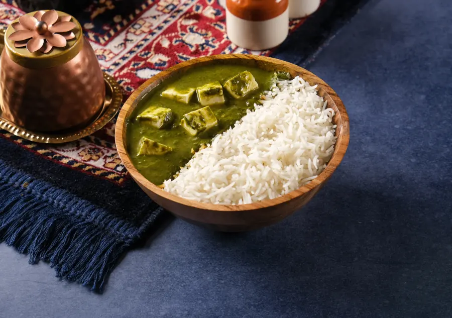 Palak paneer rice bowl